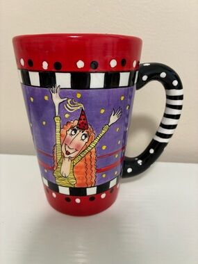 VTG 2003 Mary Foster Meeva Ceramic Mug - Red, Black, White